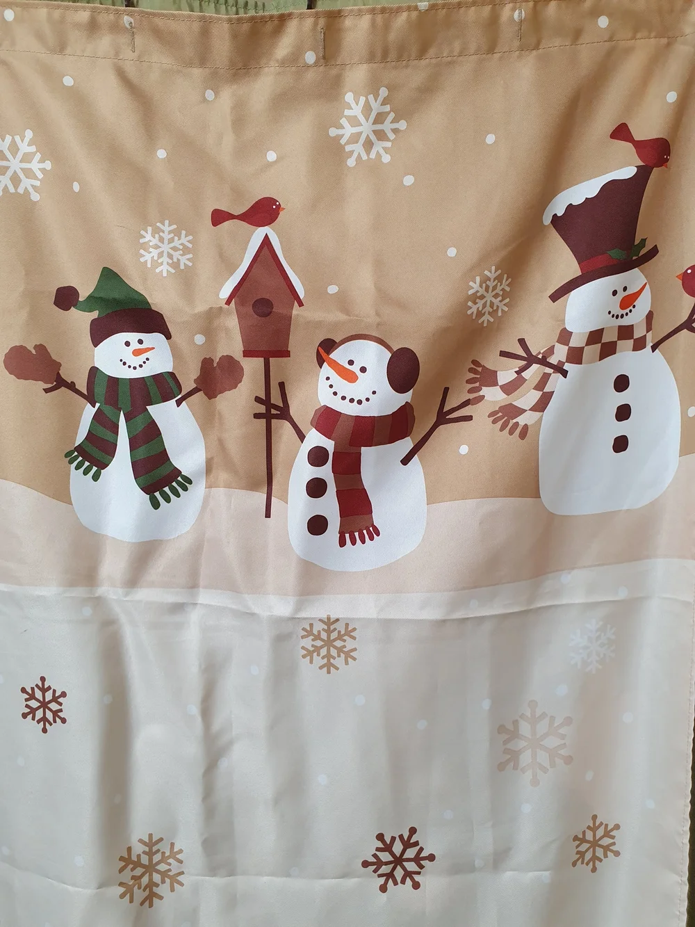 Festive Snowman Shower Curtain - Beige Snowflake Design